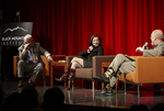 Photo of Russell Banks (left), Guinevere Turner (middle), and Richard Wiley (right, from behind) at "Books into Film: How Novels become Movies" at Black Mountian Institute in 2009. by Black Mountain Institute