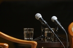 Photo of stage just prior to panel discussion "Writing the World: American Authors Looking Outward" in October 2010 at Black Mountain Institute. by Black Mountain Institute